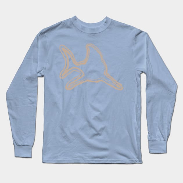 Paleolothic Style Tribal Shark Pattern Midtone Beige and Aqua Blue Long Sleeve T-Shirt by pelagio